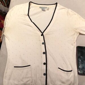 H&M v neck delicate cream sweater with black piping and buttons in xs